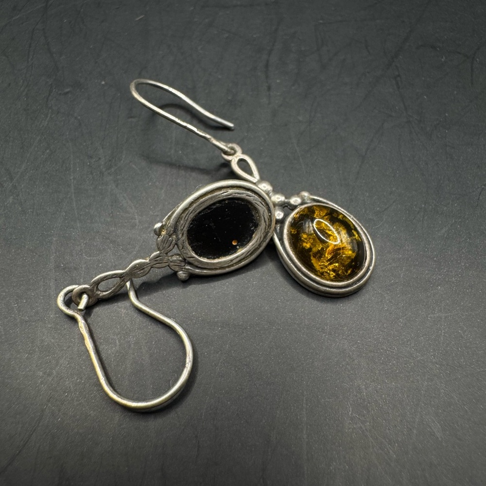 Sterling Silver Amber Drop Earrings - Picture 3 of 4